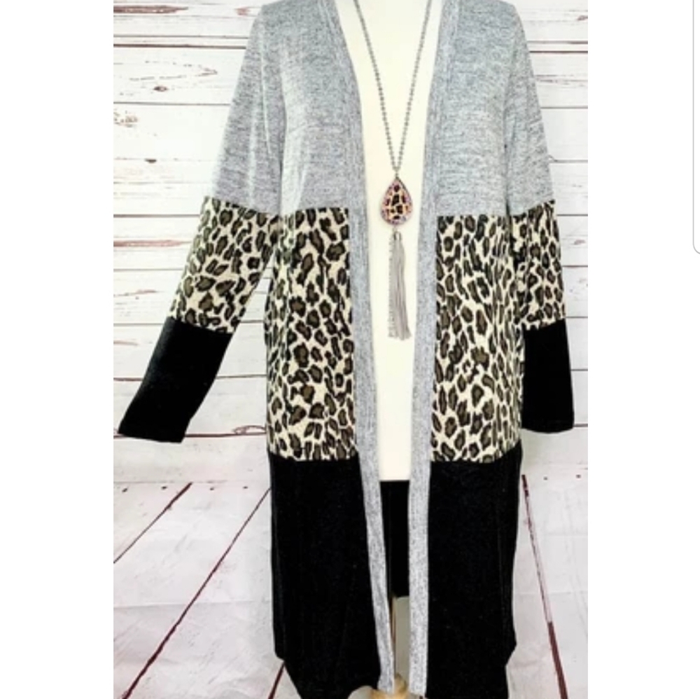 Colorblock & Leopard Bootlength Cardigan